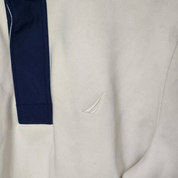 Nautica quarter snap sweatshirt cream navy embroidered logo Medium - Picture 4 of 9